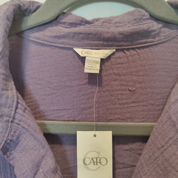 NWT Cato Women's Plus Sz 22/24W Purple Gauzy Button Down Shirt Cotton - Picture 2 of 7
